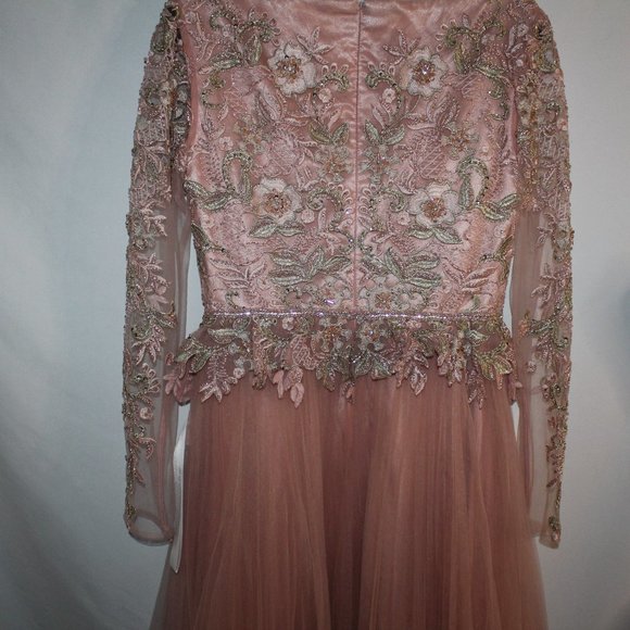 NWT MAC DUGGAL EMBROIDED LACE LONG SLEEVED ROSE GOLD GOWN SZ 8 11168 - Picture 8 of 9